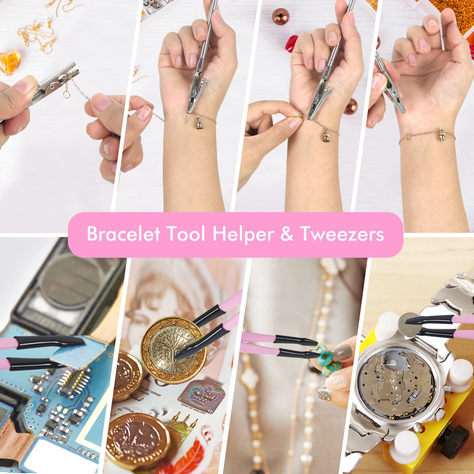 NEWACALOX Mini Jewelry Pliers Carbon Steel Jewelry Plier Sets Round Curved Needle Nose Beading Tool Kit for DlY Jewelry Making