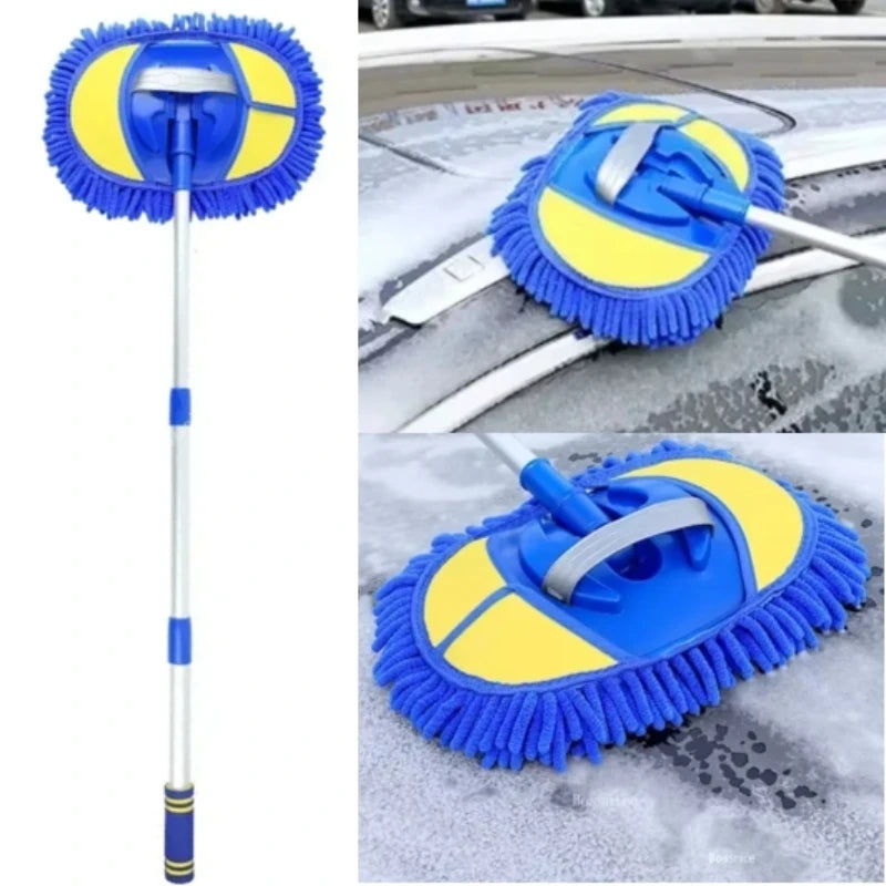 1/2Pcs Scratch-Free Car Wash Mop: Soft Bristle Telescoping Long Handle Brush with Chenille Car Cleaning Tool