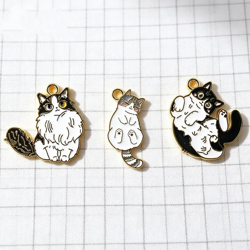 10pcs Black and White Persian Cat Lively and Cute DIY Accessories Pendant Pendant Keychain Necklace