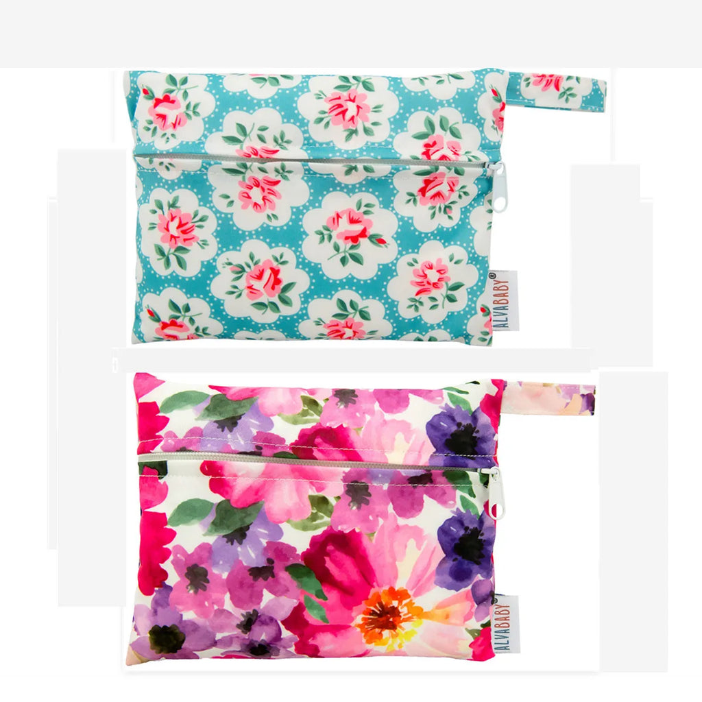 2PCS Reusable Mini Wet Bags 18.5cmx15cm Washable Cloth Bags with 1 Zipper for Menstrual Pads Breast Pads Baby Wipes Storage Bag