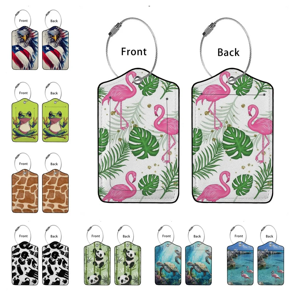 HOT SALE Cute animals Leather Business Luggage Tag Suitcase Address Label Luggage Boarding Case Label Name ID Address Clip