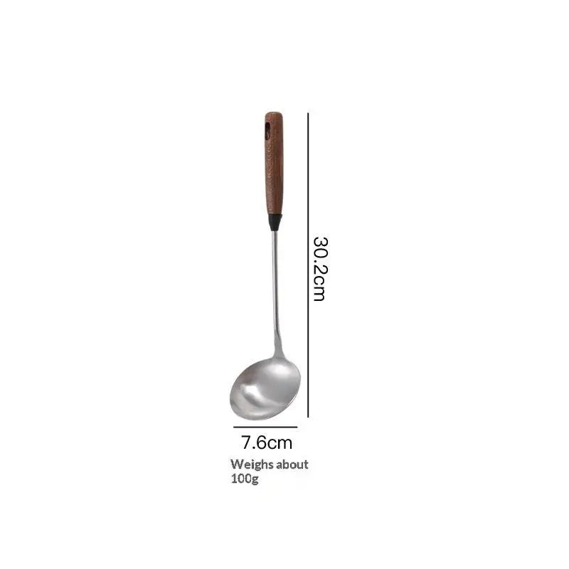 1Pcs Stainless Steel Turner With Wooden Handle Heat-Resistant Long Handle Soup Ladle Spatula Kitchen Cooking Utensils