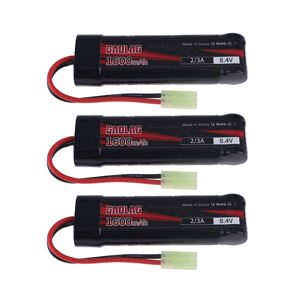 Airsoft Battery 7S 2/3A 8.4V 1600mAh NiMH Flat Battery Pack with Mini Tamiya Connector for MP5, Scar, M249, M240B, M60 Guns
