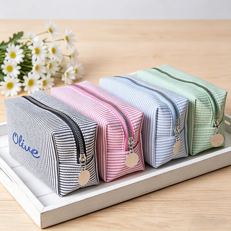 Customised Embroidery/Standard Style 2 Options, Striped Bubble Yarn Clutch, Makeup Bag, Back-to-School Season, Great Gift!