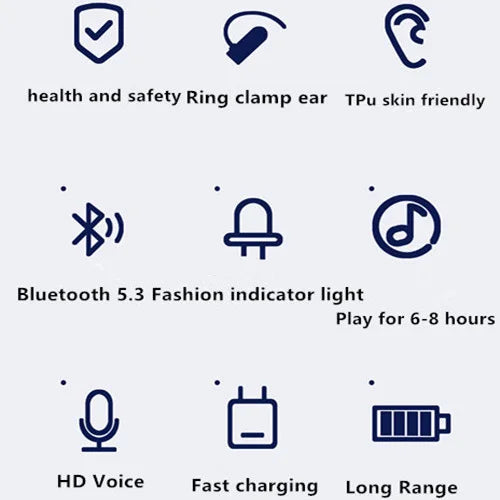 HD HiFi Stereo Touch Control Bluetooth 5.3 Ear Clip Headphone TWS Wireless Earphone Single In-Ear Sports Headset With Microphone