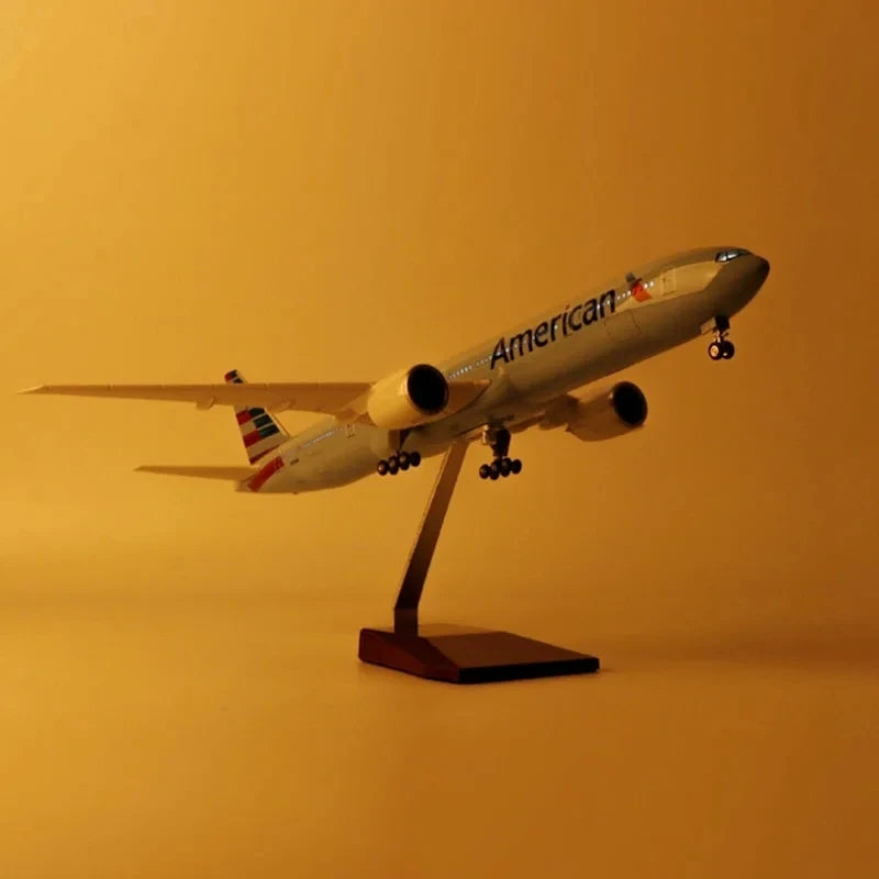 47cm Scale Plane B777 American Air Airlines Collectible Aircraft 1:157 Scale Resin Toy Planes With Light And Wheel Aviation