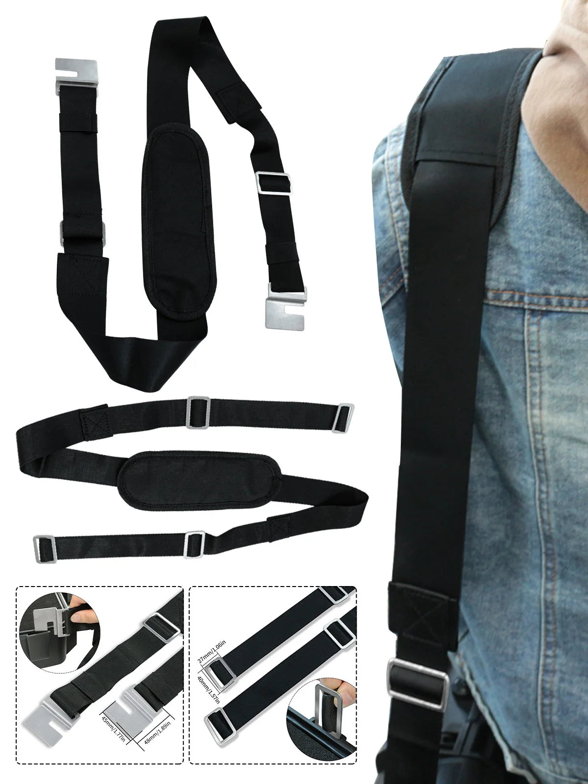 2 Types of Black Toolbox Shoulder Straps, Durable Single Crossbody Strap, Toolbox Accessory(Strap Only)