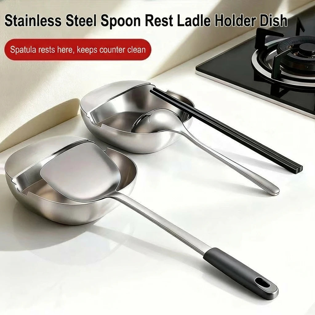 Stainless Steel Spoon Rest Kitchen Utensil Holder Spatula Rack Ladle Chopsticks Holder Drip Tray Countertop Organizer