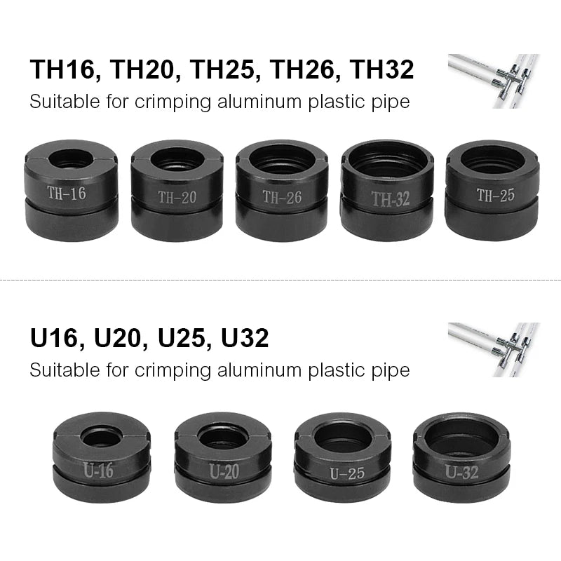 Kinds of Hydraulic Pipe Crimping Moulds TH, U Pipe Dies for Pex Fittings and V, M, VAU, VUS Pipe Dies for Copper Fittings
