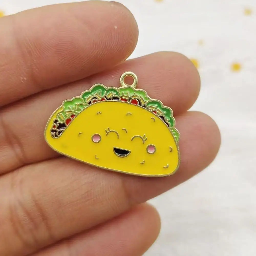 10pcs Drip Oil Alloy DIY Food Emoji Bag Accessories Burger Pizza Beer Bracelet Pendant Keychain Bag Pendant