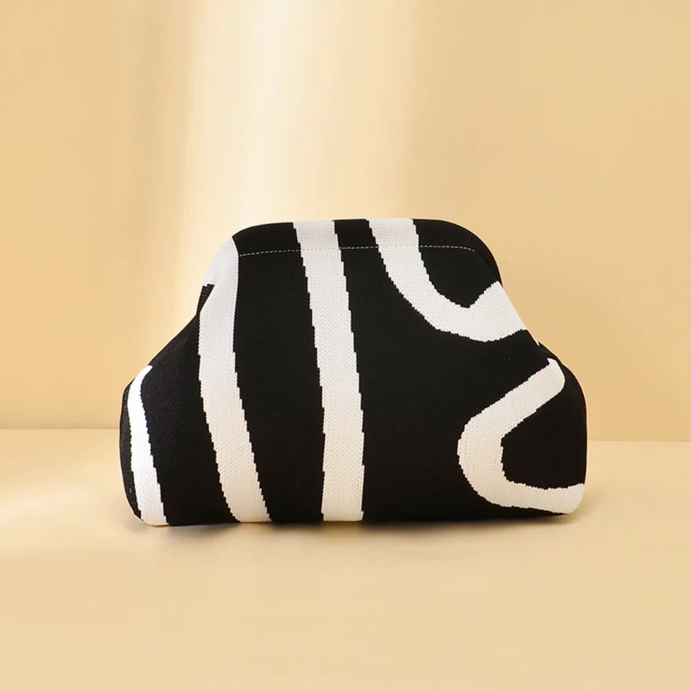 Beach bag irregular stripe knit bag women's fashion commuting versatile stripe bag makeup bag woven clutch bag