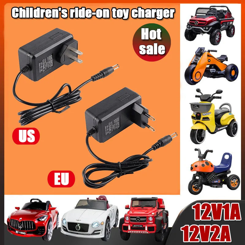 Children's Electric Car Charger 12V1A 2A  EU US Plug Battery Charger with Light Prompt, Ride on Toys Car Power Adapter