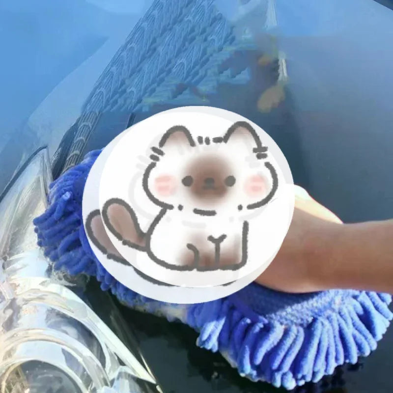 1/2Pcs Blue Microfiber Chenille Car Wash Kit, Auto Cleaning Sponge Pad Washing Glove Towel, Essential Auto Detailing Accessories