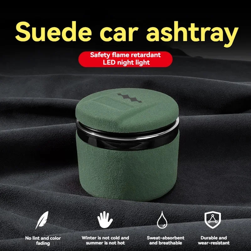Car Suede Ashtray With Blue-Ray LED Light Creative Ceramic Ashtray Cigarette Holder with logo For BYD Equation Leopard 5 2023 +