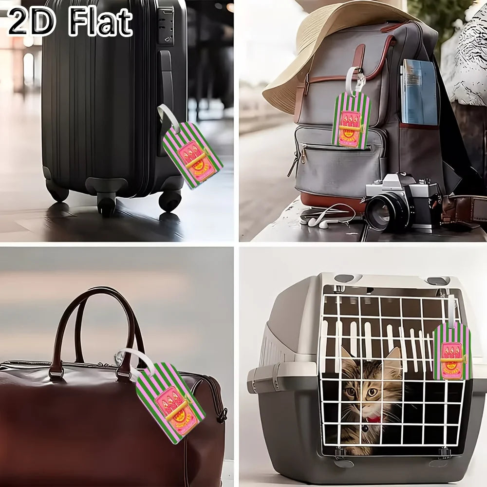 Luggage Tag with Sardine Can Print Pink Green Striped Travel Baggage Label for Suitcase Luggage Identifier Bag Tag Accessories