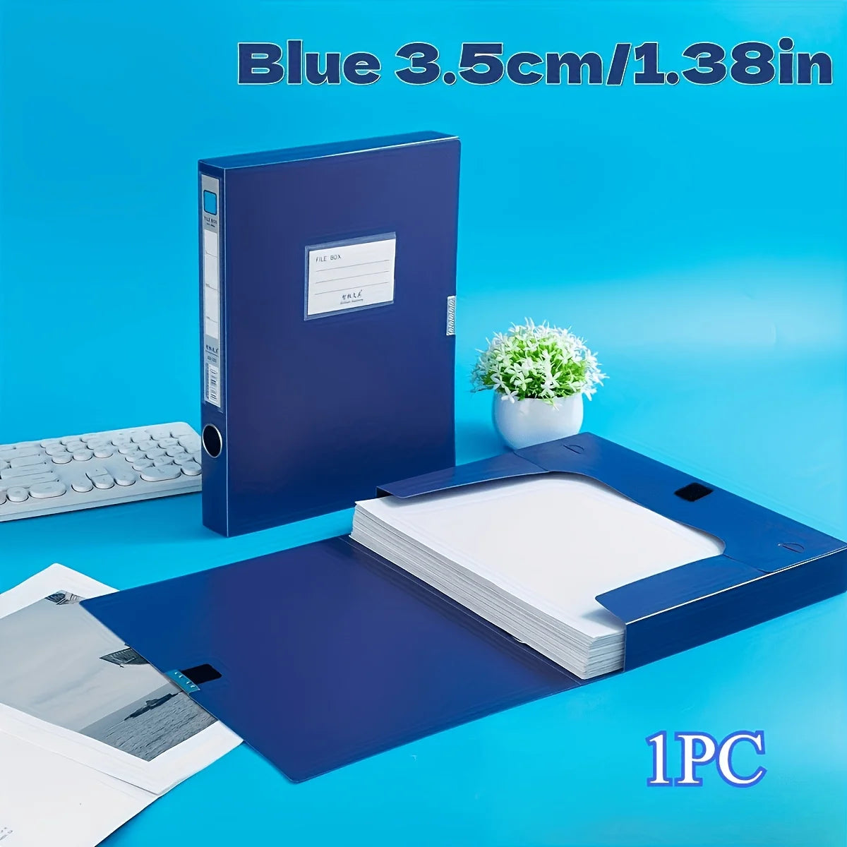 1 Pack Portable Durable A4 Plastic File Box – Dark Blue 1.38inch/2.17inch Document Organizer for Office, School, Home – Stores