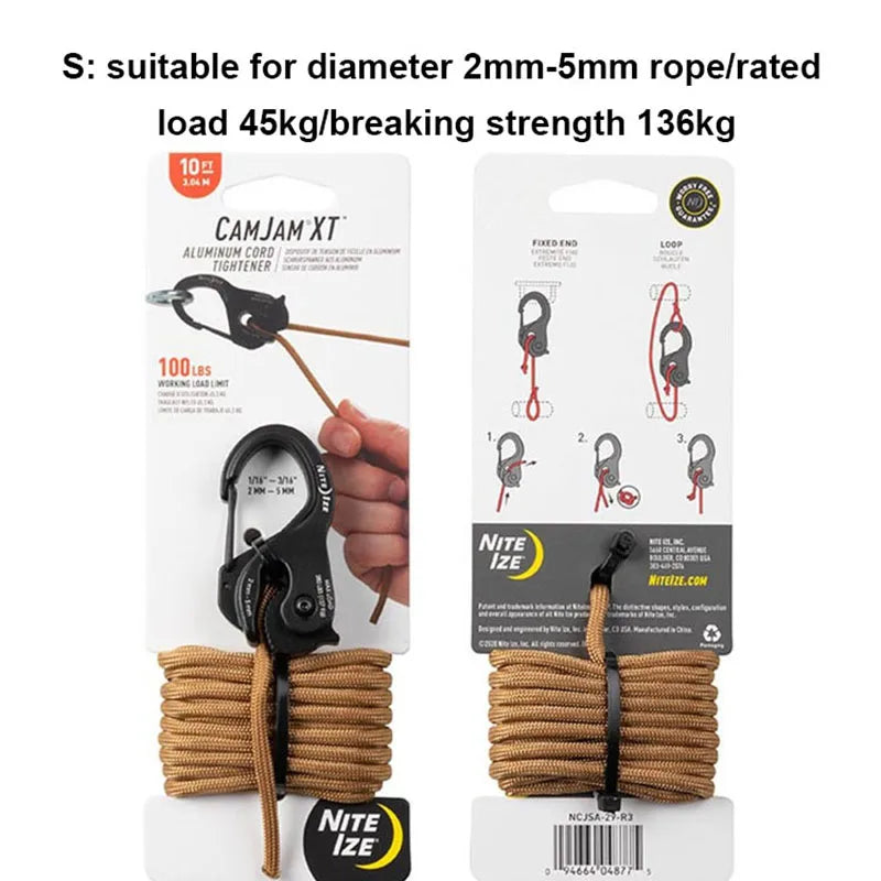 Knot-Free Rope Tightener Cast Aluminum Hanging Drawstring Buckle Hook Self-Locking Binding Fixed Mechanism Camping Outdoor Tools