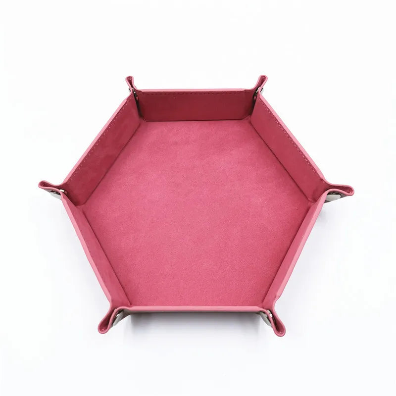 18Colors Foldable Dice Tray PU Leather Flannel Hexagonal Dice Rolling Plate Table Game Office Sundries Key Portable Storage Box