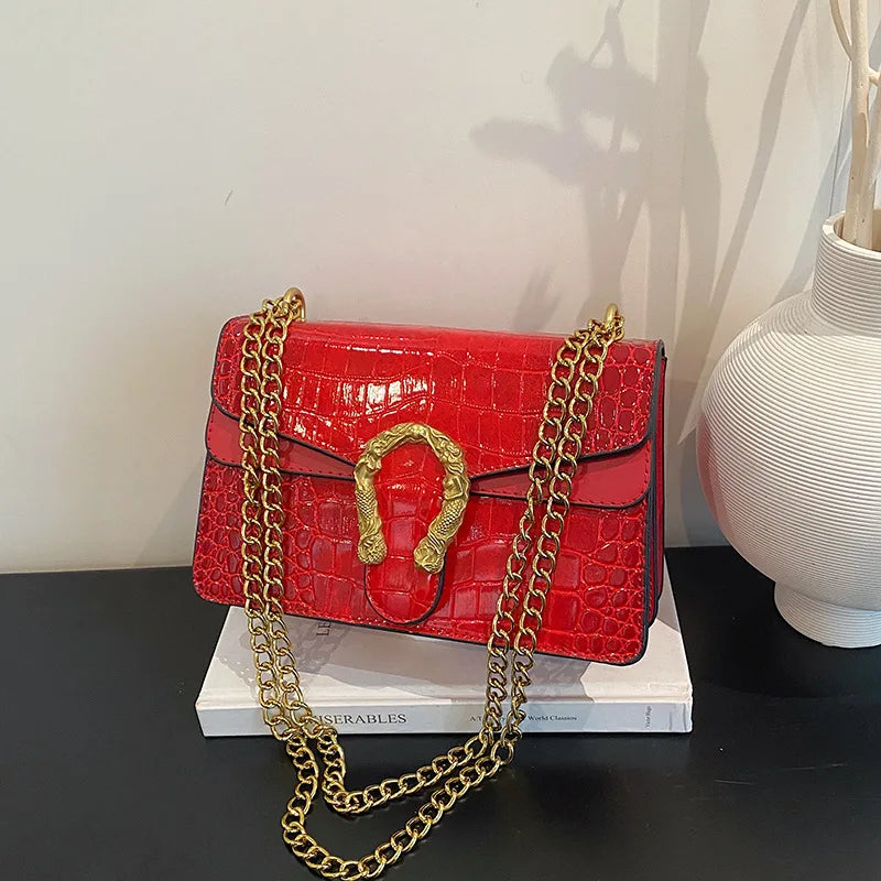 Fashion trend retro printed chain bag popular underarm crossbody shoulder bag