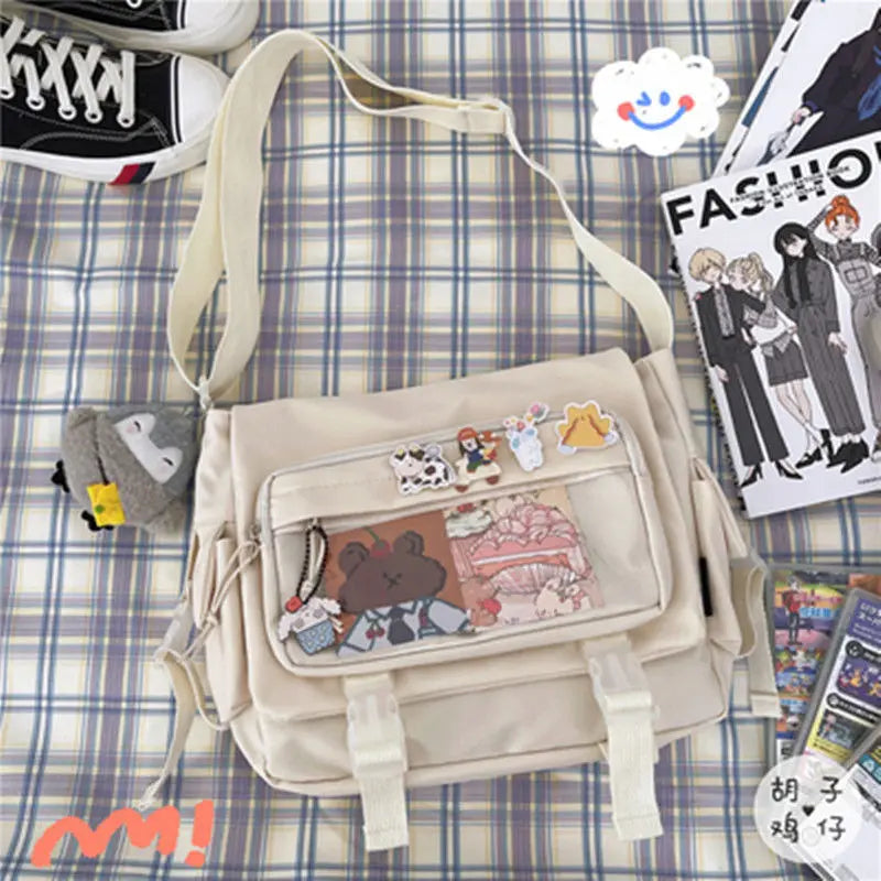 Nylon Crossbody Bags for Girls School Bags Japanese Transparent Bookbag Pocket Women Handbags Shoulder Messenger Bag Satchels
