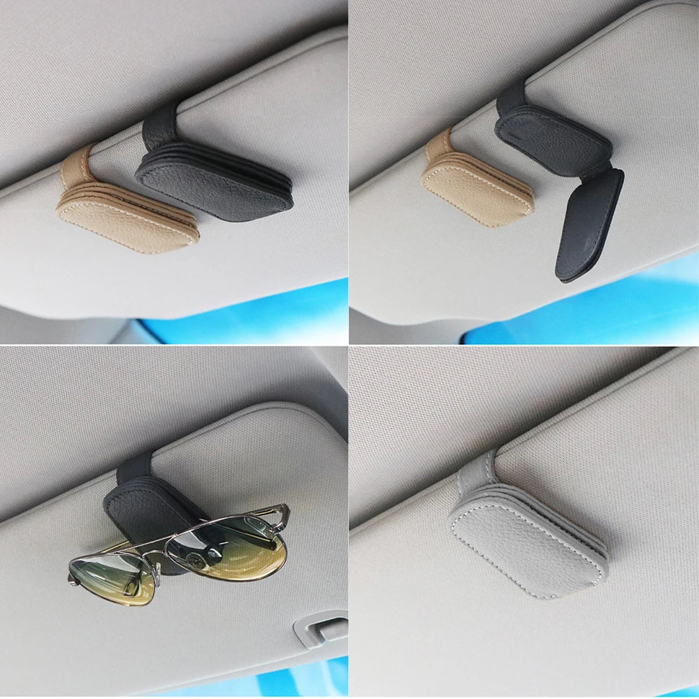 Glasses Frame Car Interior Car Sunglasses Clip Card Ticket Holder Stand Fastener Eyeglasses Sun Visor Leather Glasses Clip