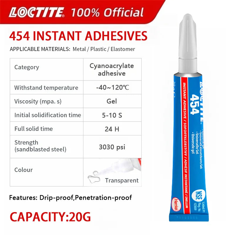 100% Original Loctite 401 403 406 480 460 415 435 454 495 498 Instant Adhesive 20g Strong Super Glue Cyanoacrylate Glue