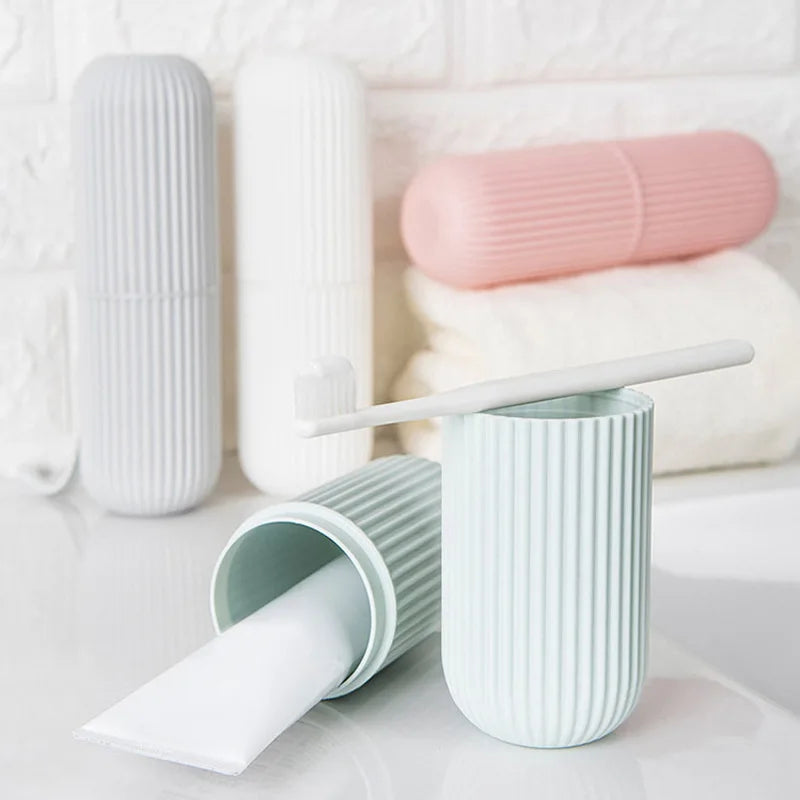 Portable Vertical-Striped Travel Wash Cup Simple Household Mouthwash Cup with Toothbrush And Toothpaste Storage Box