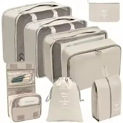 8Pcs Travel Packing Cubes Set Waterproof Luggage Organizer with Drawstring Storage Pouches for Clothes Shoes Underwear Cosmetics