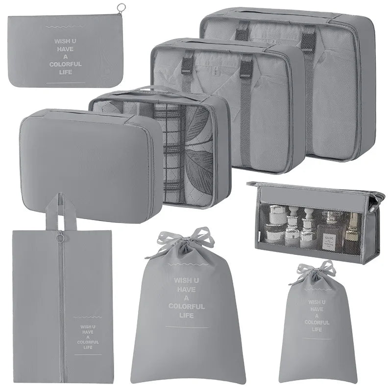 9 Pcs Set Travel Organizer Storage Bags Suitcase Packing Cubes Set Cases Portable Luggage Clothes Shoe Tidy Pouch Folding