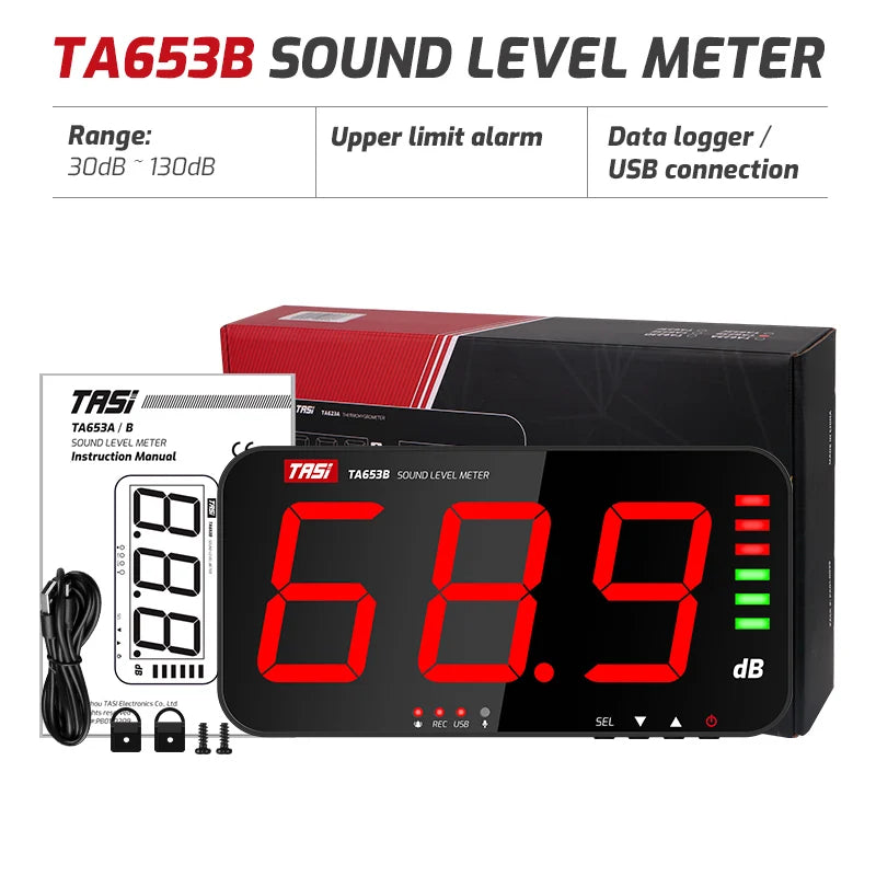 Sound Level Display Panel - Decibel DB Monitor 30-130dB 0.5s Alarm LED Screen Factory Bar Classroom Office Noise Detect