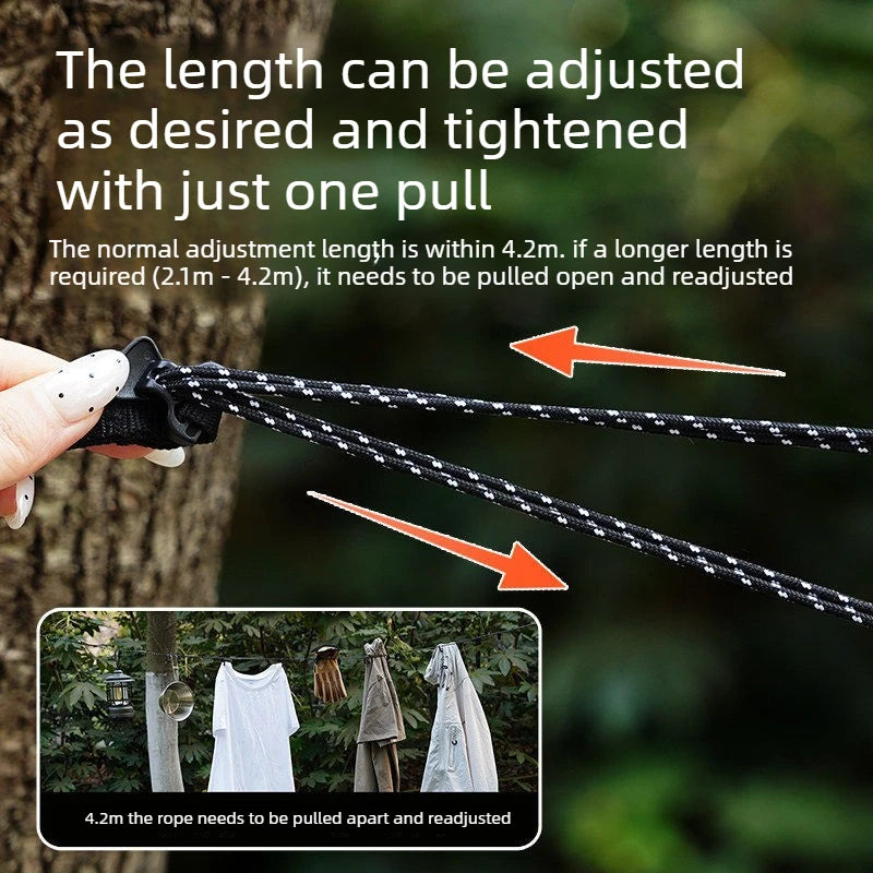 Portable Travel Clothesline with 16 Clips Retractable Windproof Drying Line for Outdoor Camping Hotel Laundry Compact Storage