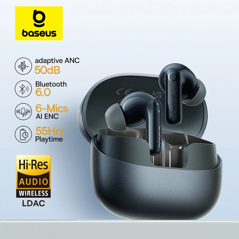 Baseus EP10 Pro ANC Earbuds Wireless Bluetooth 6.0 Earphones 50dB Realtime Adaptive Headphones 6 Mic Hi-Res LDAC IP55  Ear Buds