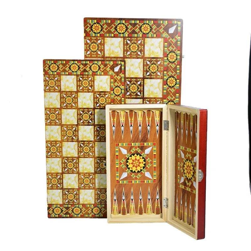 Portable Folding Wooden 3-in-1 Chessboard High-End Sensation for International Chess Casual Entertainment