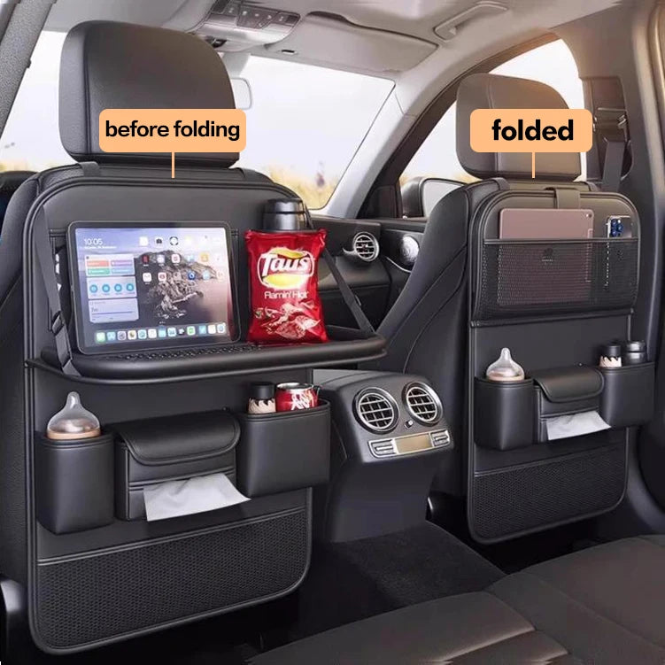 Car Seat Back Multi-function Storage Bag Large Capacity Pocket Backseat Organizer Foldable Dining Table Tablet Tray Hanging Bag