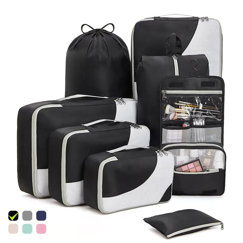 Good Quality 8 Pieces Suitcase Organizer Pouch Visual Mesh Packing Cubes Tear-resistant Clothing Storage Bags with Toiletry Bag