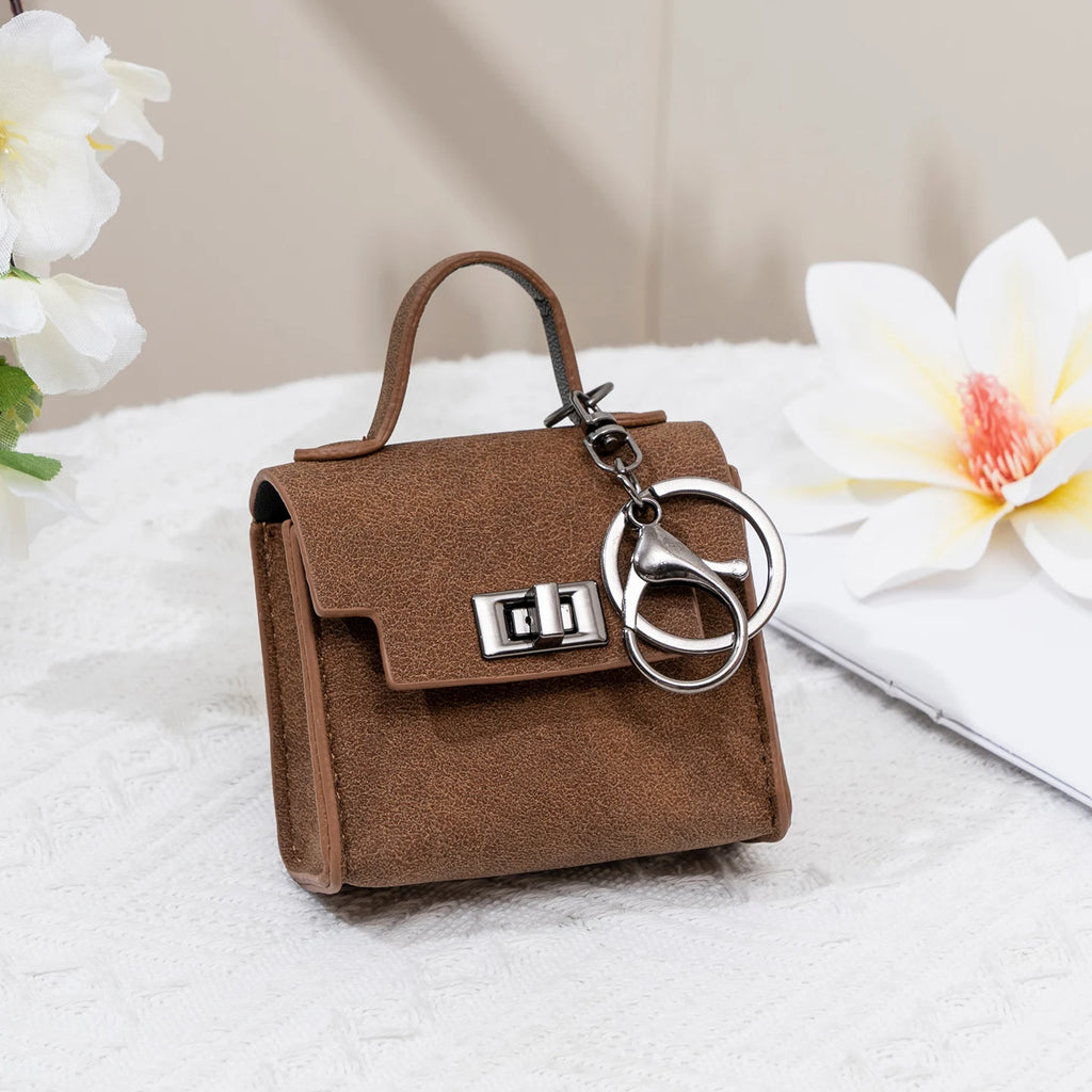 Vintage Suede Mini Handbag Charm Multi-use Airpod Storage Bag Ornament