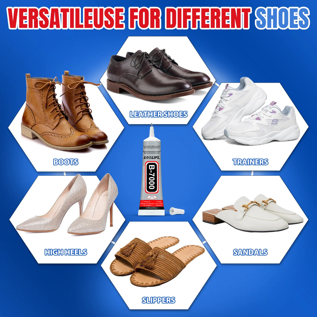 B7000 Shoe Glue, Professional Grade Repair Adhesive for All Footwear Instant Bond,Clear Drying,Flexible, & Durable for Shoe Edge