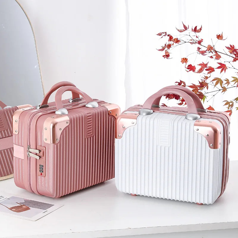 Portable Mini Luggage for Women, Lightweight Cosmetic Bag, Carry-on Travel Case with Lock