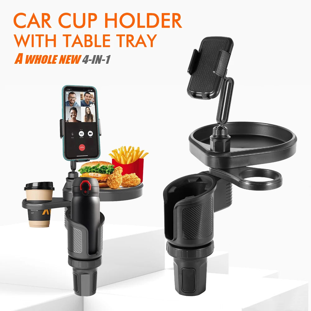4 In 1 Car Cup Holder Expander Tray with Phone Holder Car Drink Holder 2 Cup Holders Road Trip & Car Traveling Essential Gadget