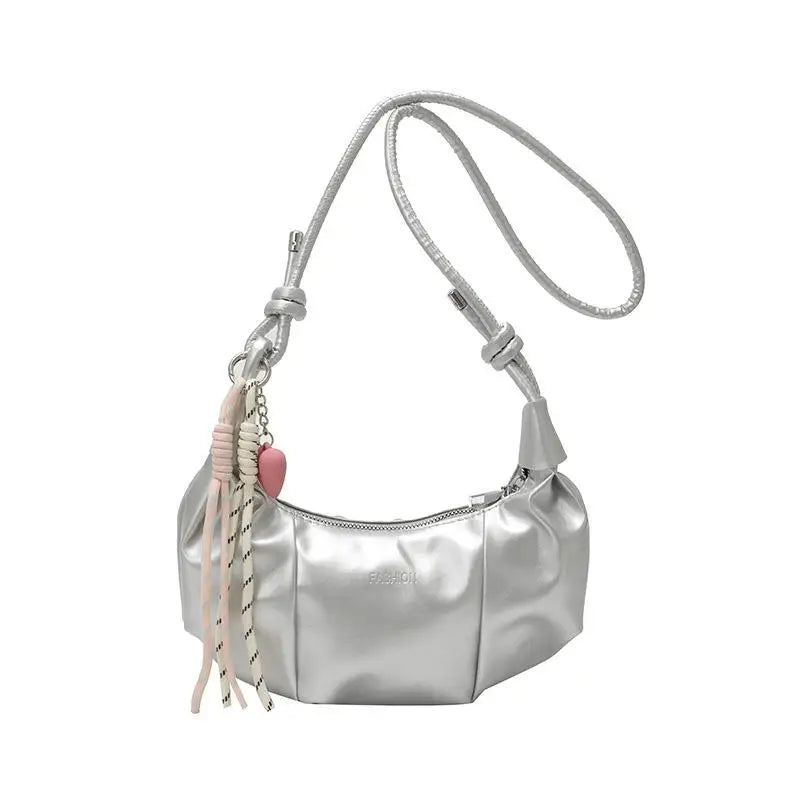 Fashionable Dumpling Shape Shoulder Bag For Women Street Trend PU Material Zipper Opening Crossbody Purse For Daily Use
