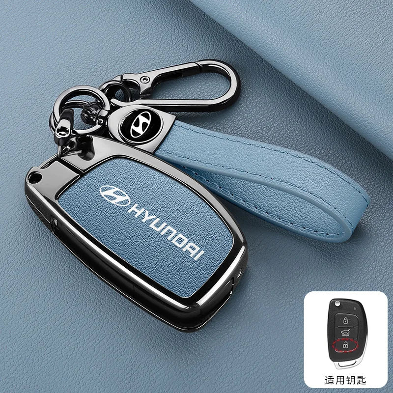 Zinc Alloy Leather Car Remote Key Case Cover For Hyundai Solaris Accent Tucson l10 l20 l30 IX35 Kia K2 K5 Rio Auto Accessories