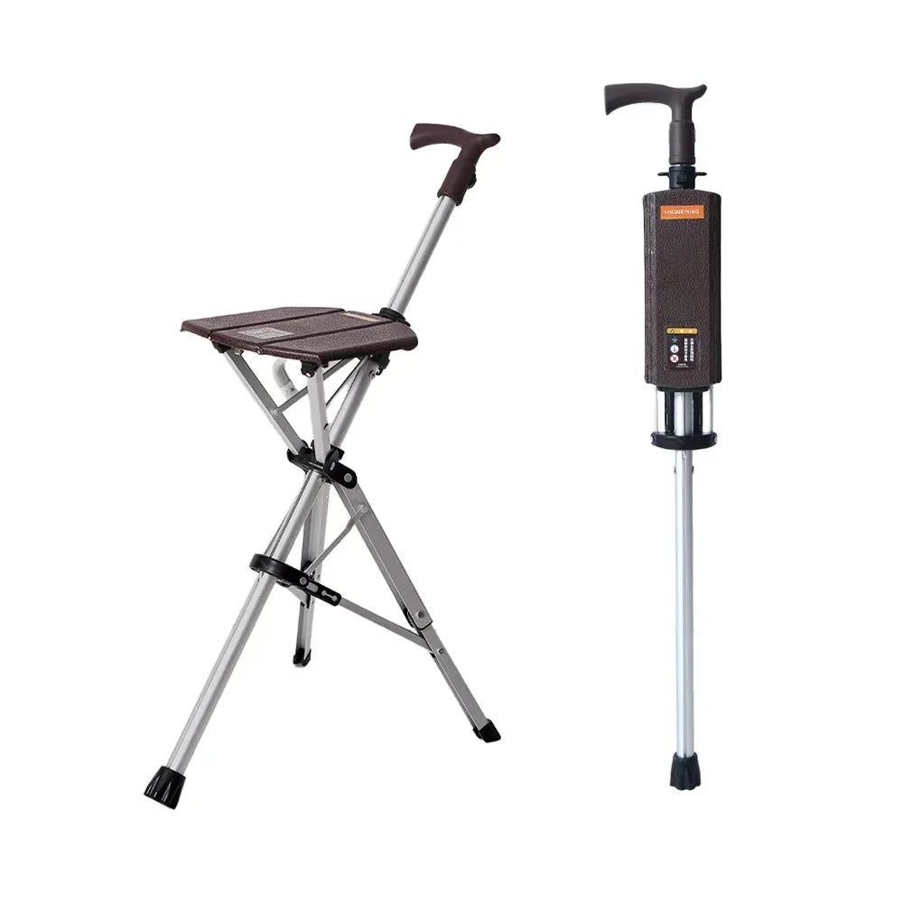 Folding Cane Seat Portable Walking Stick With Seat 120kg Load Bearing One Key Operation Easy To Use For The Elderly And Traveler