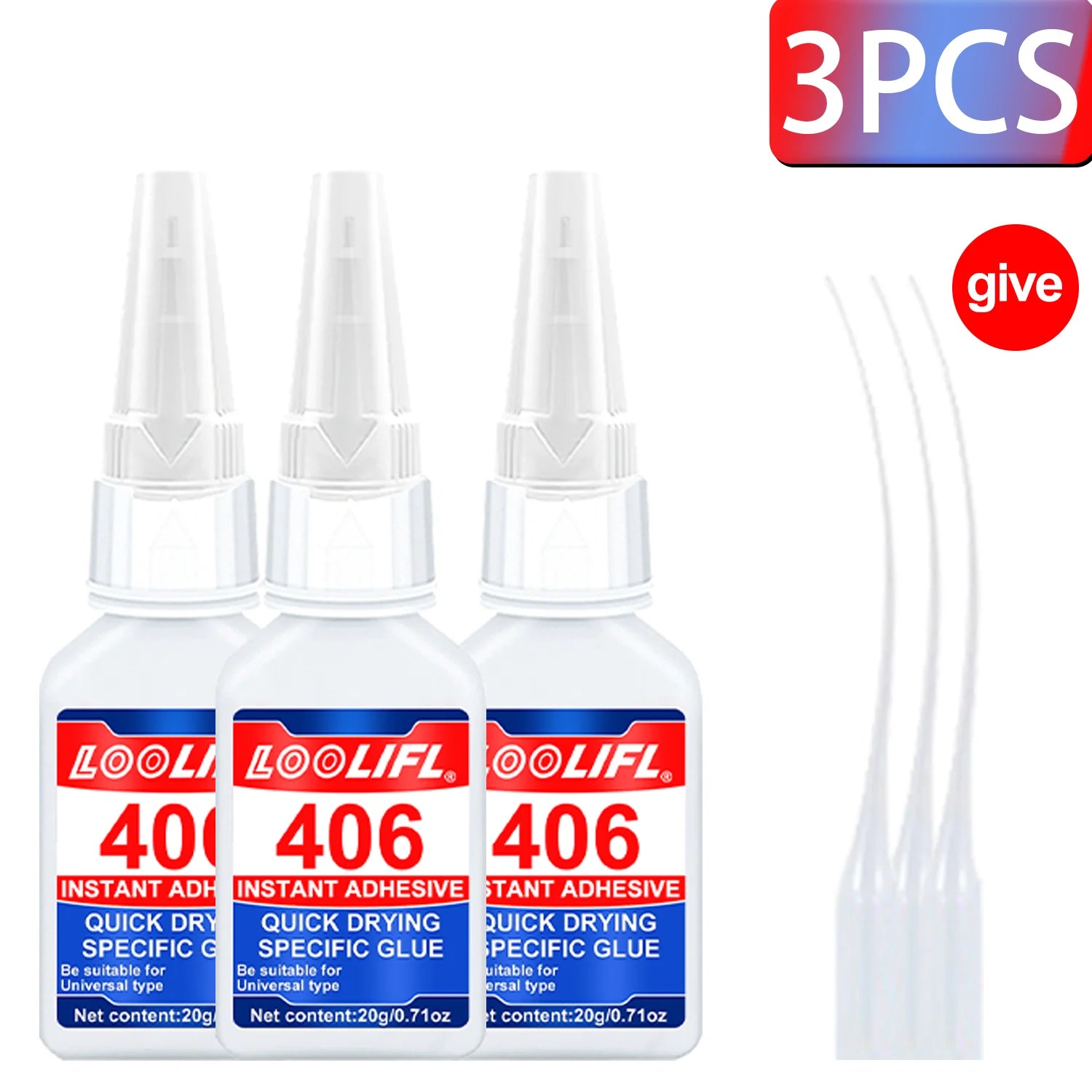 LOOLIFL 5PCS 20g 406 Super Glue Instant Quick-Drying Cyanoacrylate Adhesive Leather Rubber Wood  Metal Strong DIY Home Repair
