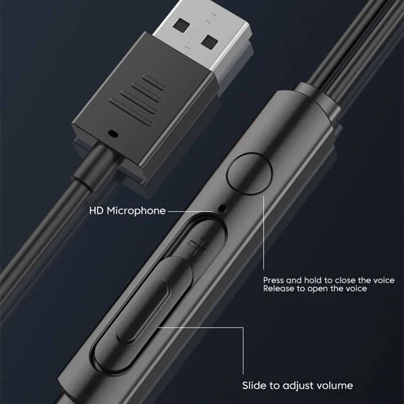 3M Long USB Wired Headphones In-ear Earphones With Mic USB-A Cable Handsfree Headset Gaming USB Earbuds For Desktop Laptop PC