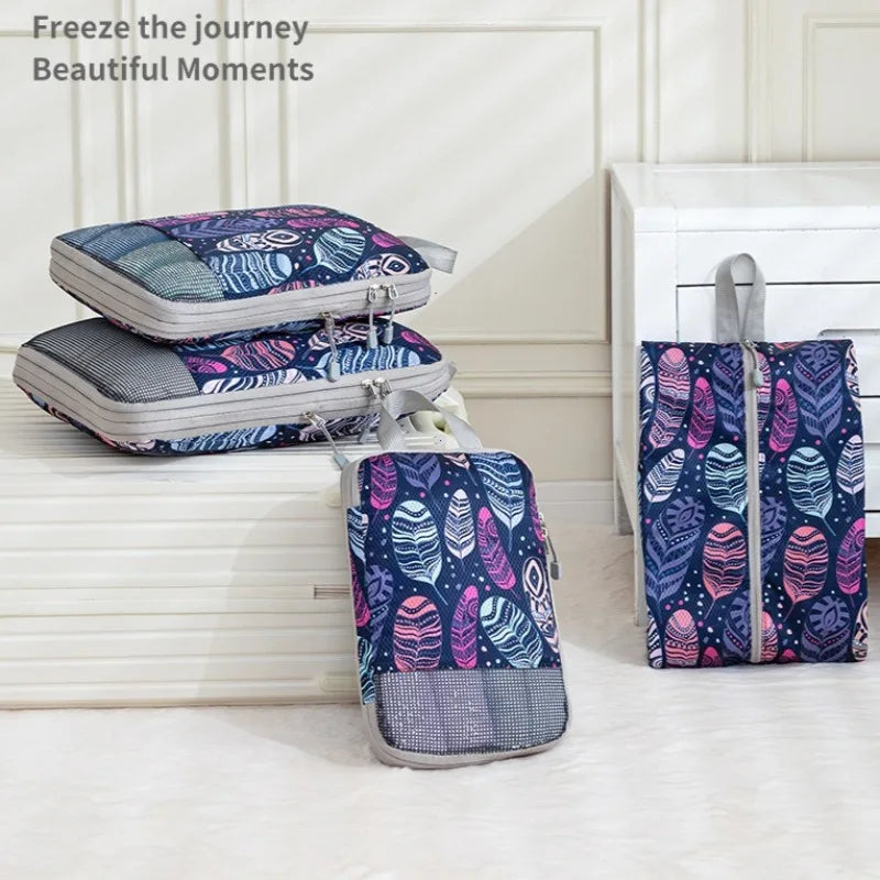 Travel Compression Packing Cubes 4Pcs Luggage Packing Bag Set Compressible & Expandable Storage Bag Essential Travel Accessories