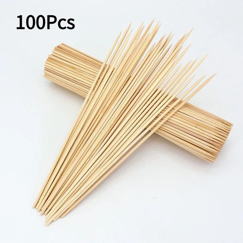 100Pcs Disposable Bamboo Skewers Commercial Use for BBQ Skewer Sausage Candied Haws Cotton Candy Fruit Sticks Many Sizes Choices