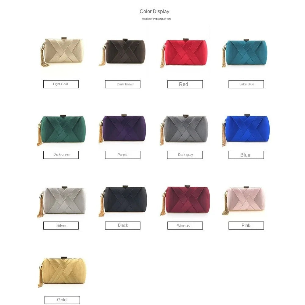 Casual Luxury Silk Fabric Dinner Handbag Tassel Chain Evening Banquet Bag Hand Hold Square Bridal Clutch Bag Wedding