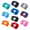 U-shaped Flocking Inflatable Pillow Portable Pillow Auto Inflation Compression Neck Pillow for Outdoor Travel Camping & Hiking