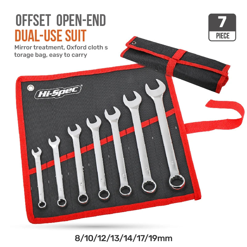 Hi-Spec Offset Open-End Dual-Use Combination Wrench Set CR-V Opened Ring Combo Spanner Hand Tool Kit for Home Repair