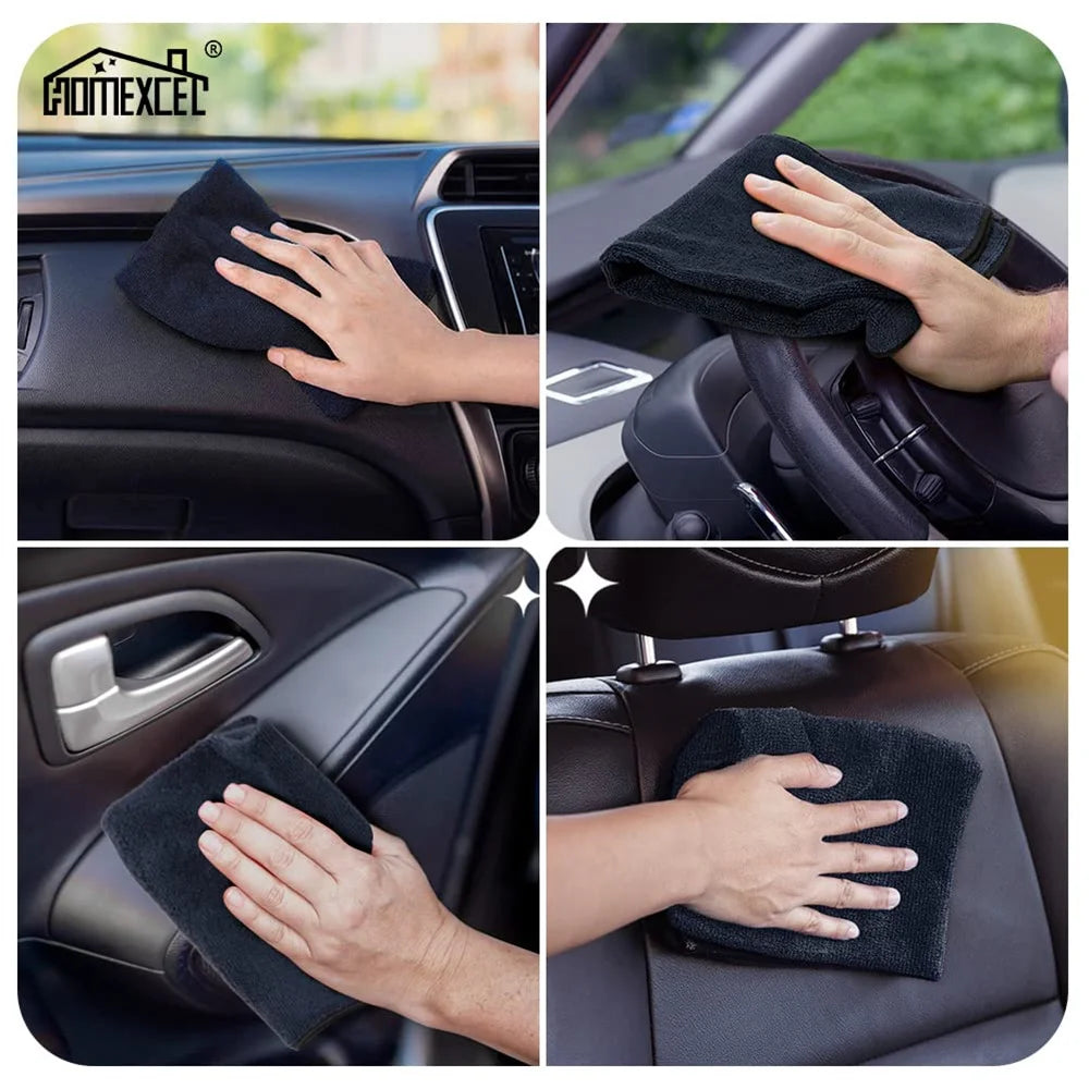 Microfiber Cleaning Towel Thicken Soft Drying Cloth Car Body Washing Towels Double Layer Clean Rags Super Absorbent Black 1PCS